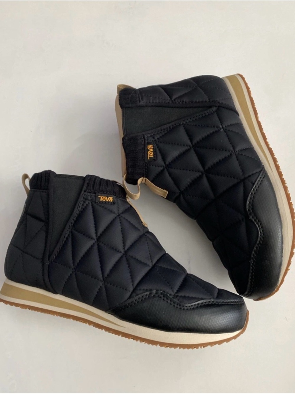 Teva Black Quilted Ankle Booties with Tan Trim